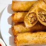 Lumpiang shanghai in saucer.