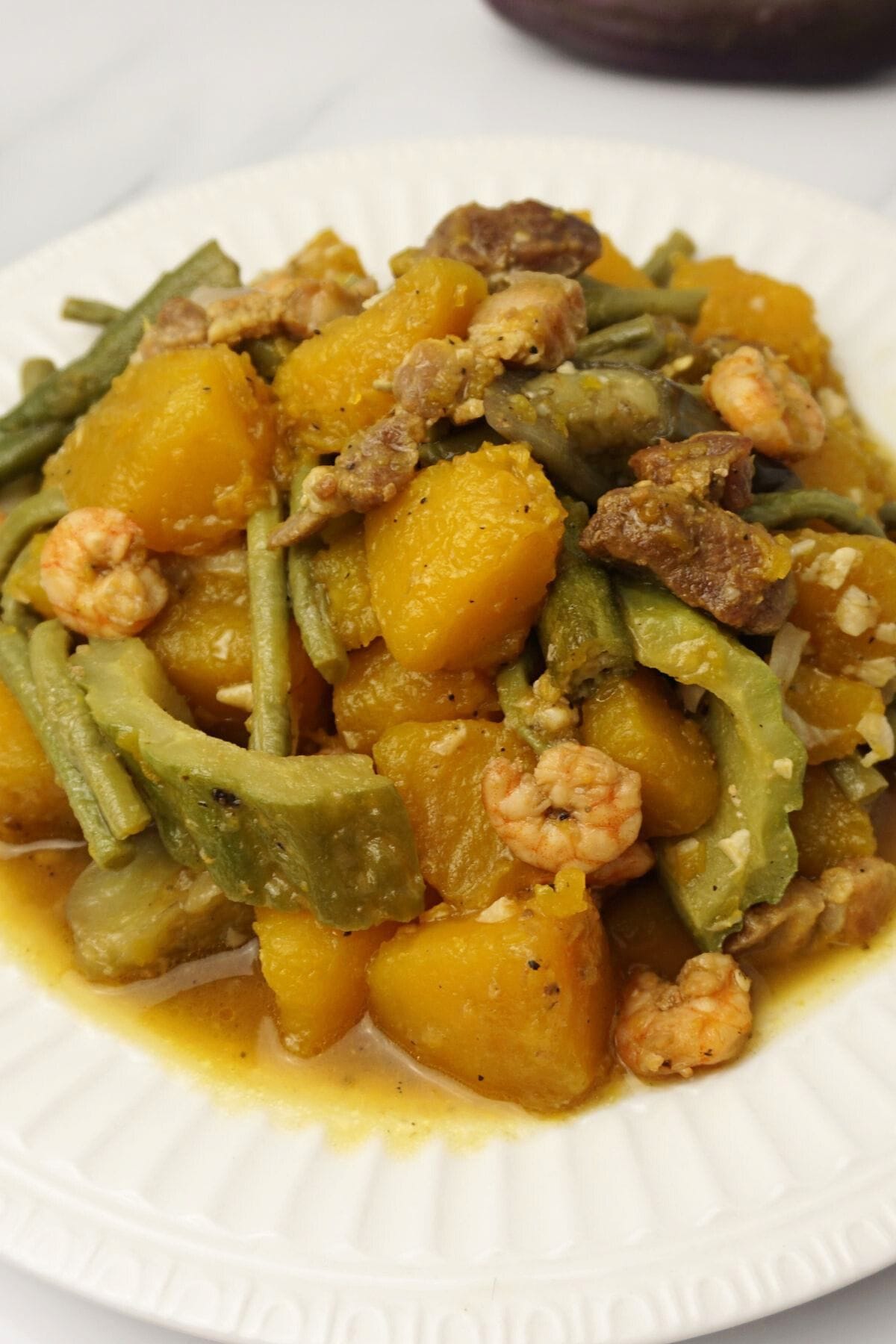 Close-up view of a plate of pinakbet.