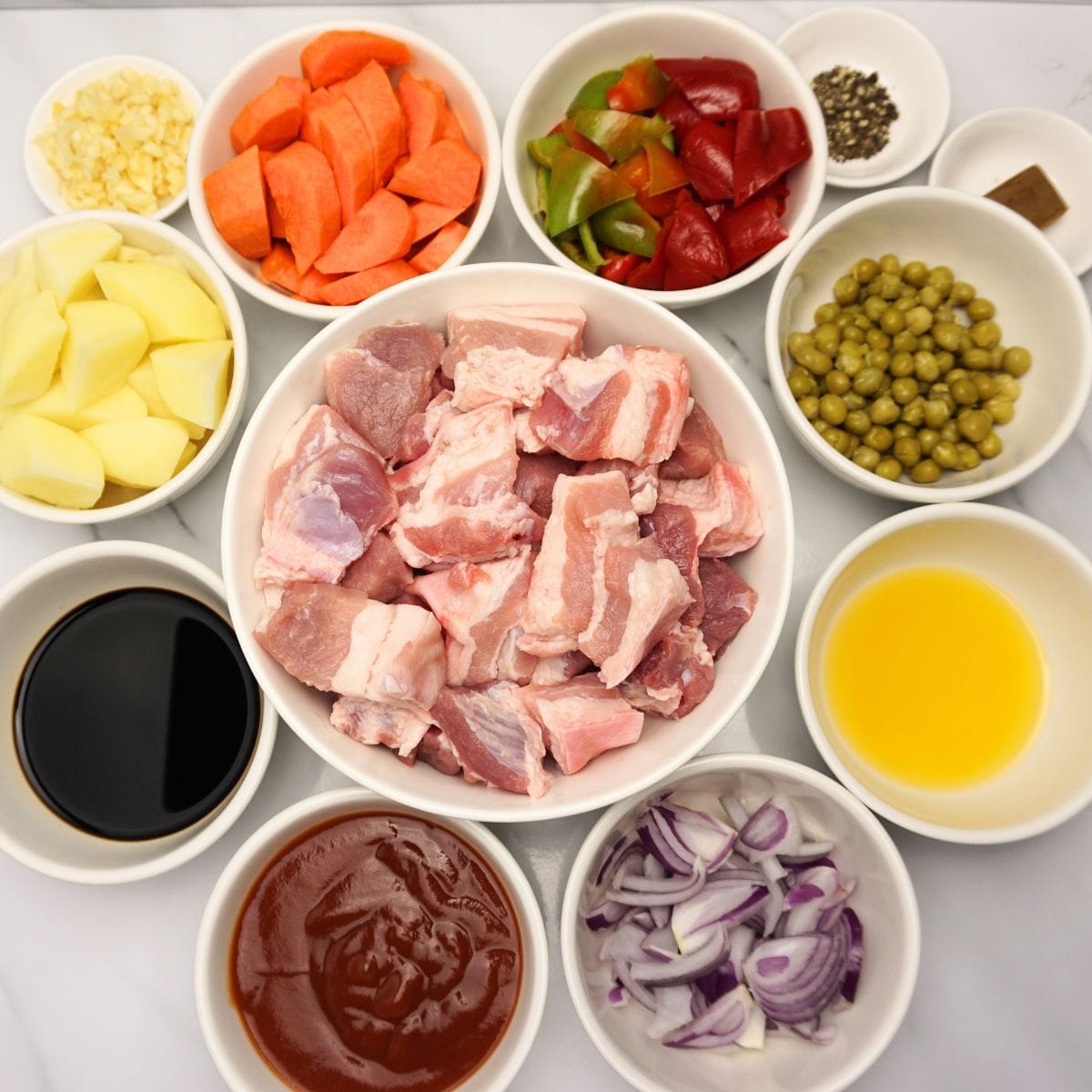 Pork mechado ingredients.