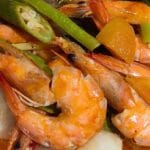 Close-up view of sinigang na hipon in bowl.
