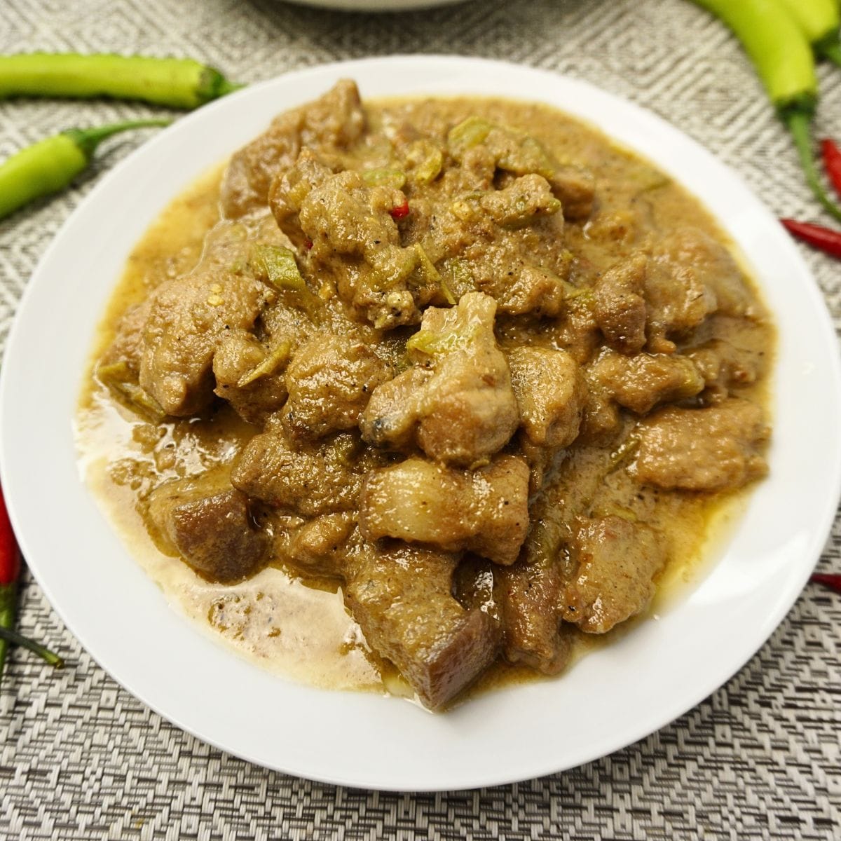 Creamy and spicy Bicol express in a plate.