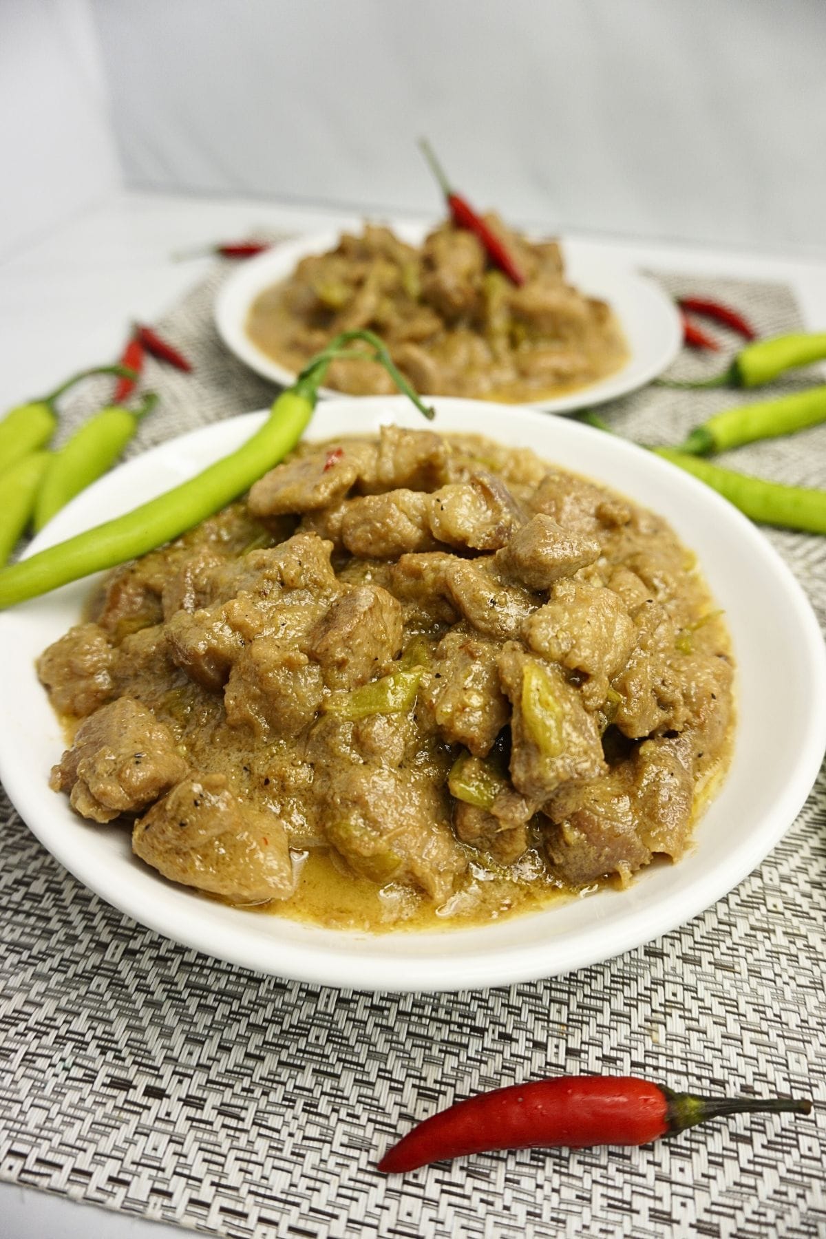 Pork with chilis and coconut milk.