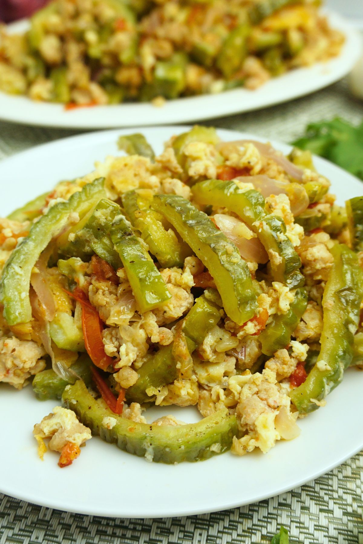 Bittermelon with egg servings in plates