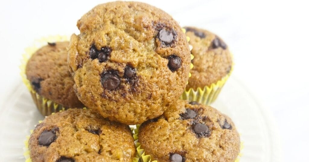 Banana muffins with chocolate chips.