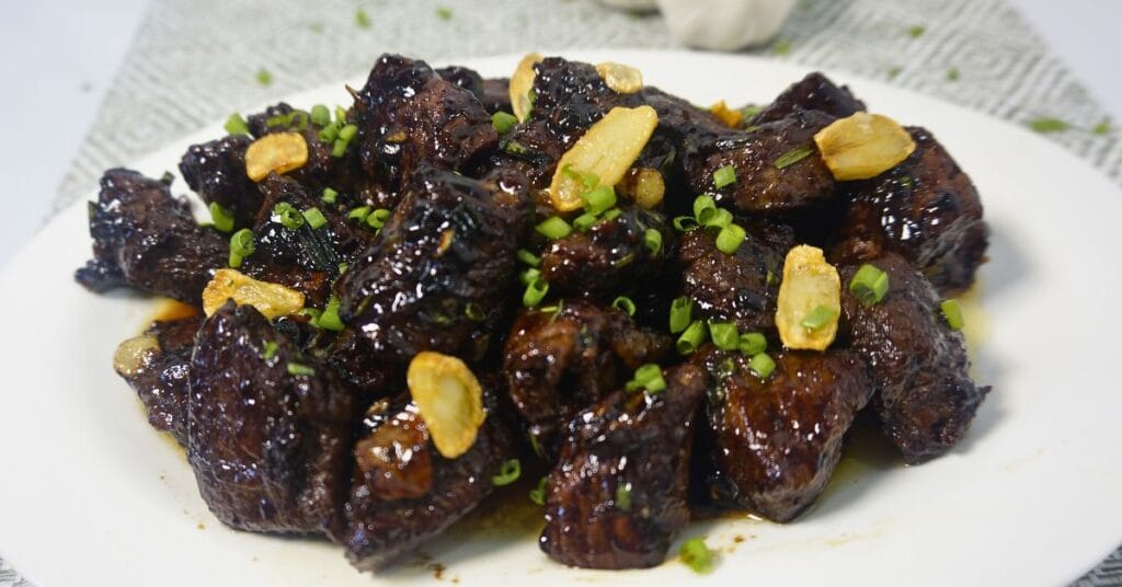 Beef salpicao in plate.