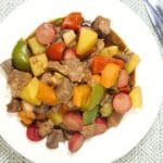 Pork menudo in a plate.