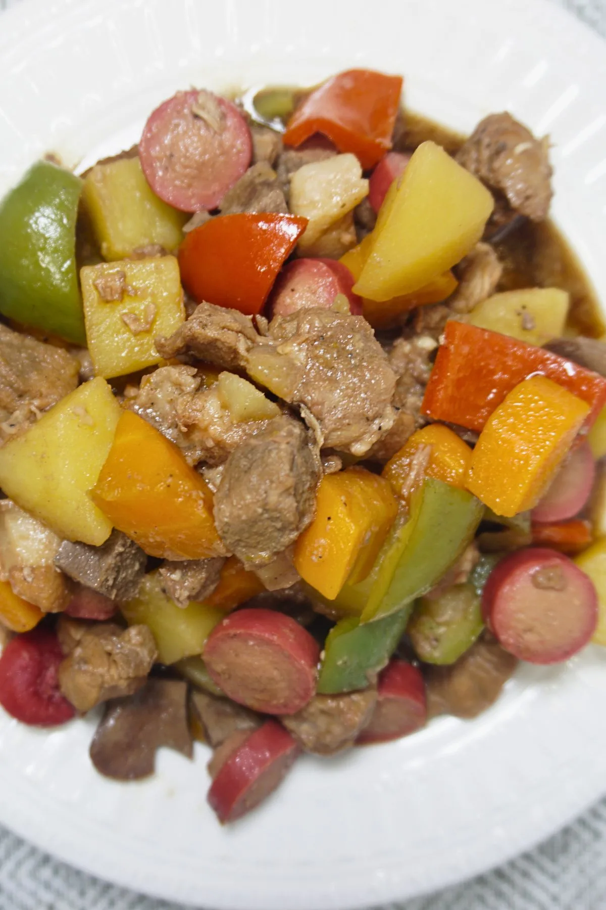 Pork menudo sauteed in calamansi juice and soy sauce.