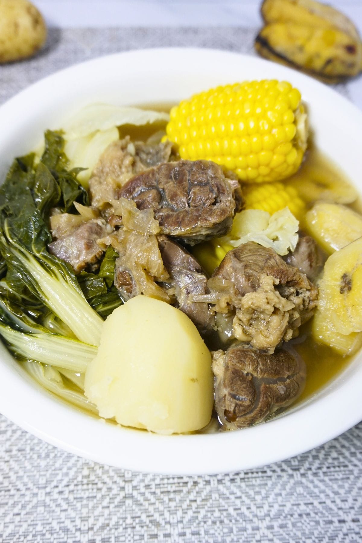 Nilagang baka with sweet corn, potatoes and pechay.