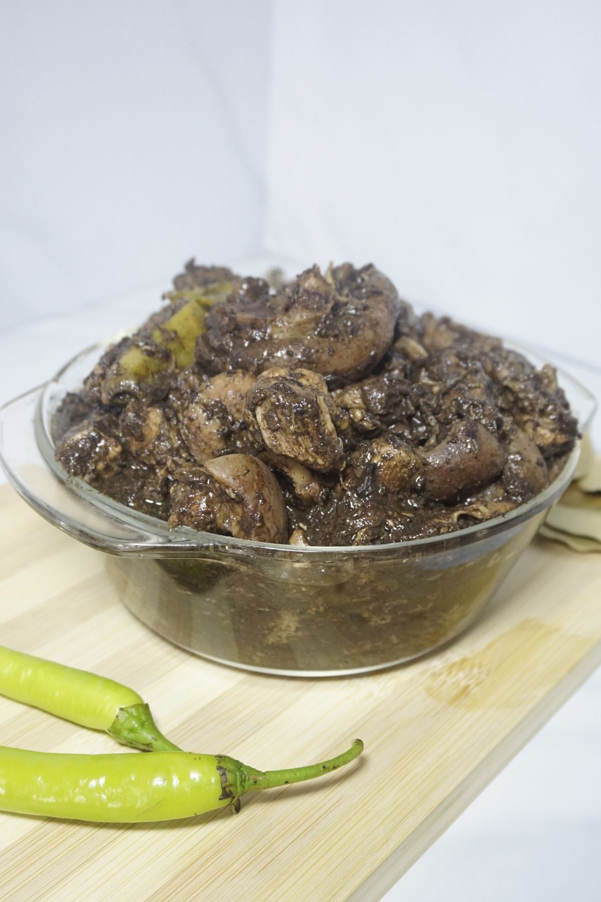 Pork dinuguan served in a glass dish