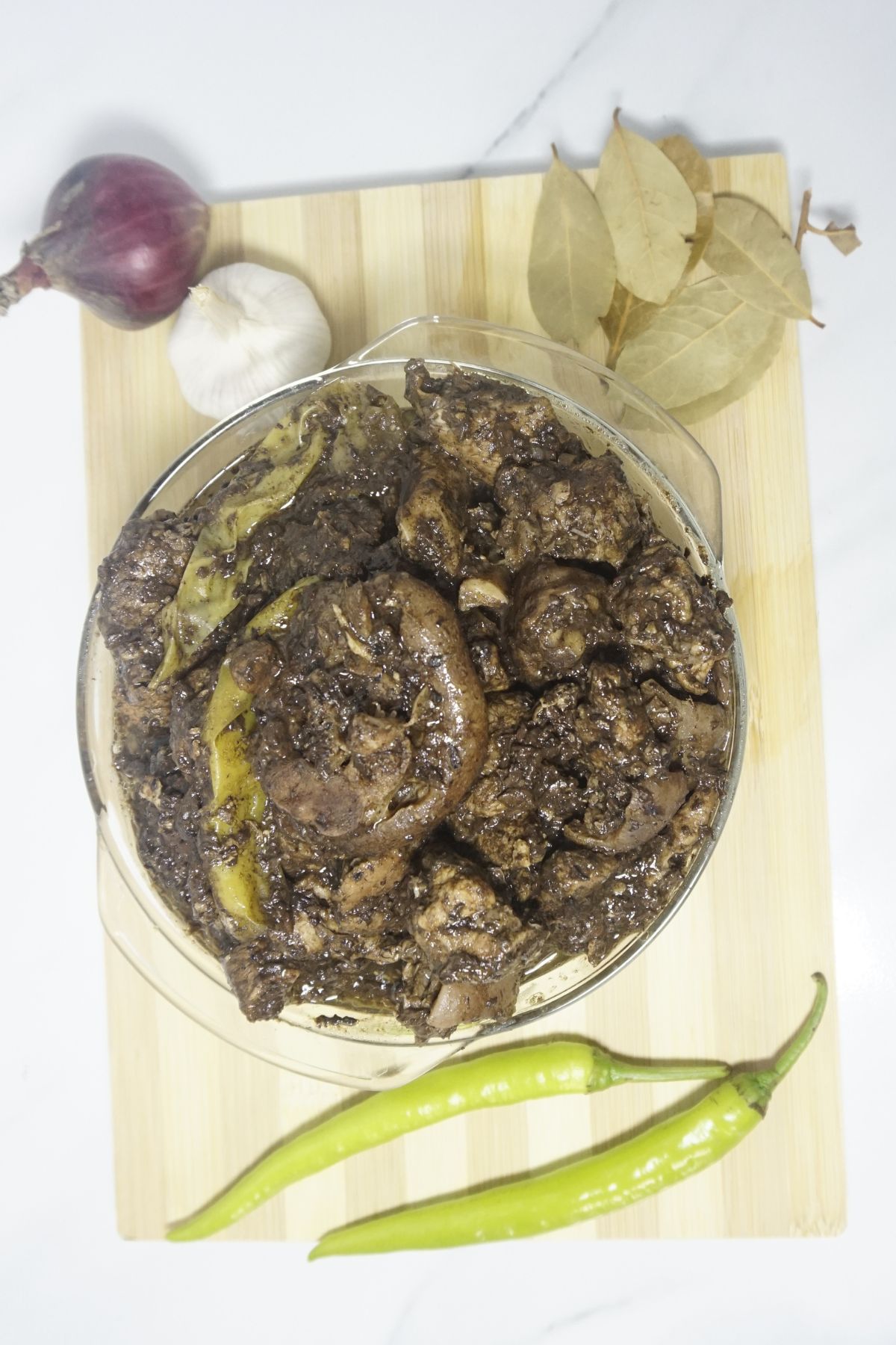 Overhead shot pork dinuguan