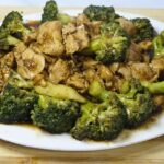 Chicken broccoli serve in an oval plate.