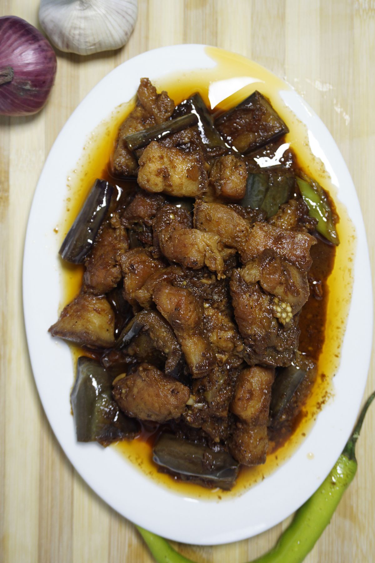 Overhead shot pork binagoongan