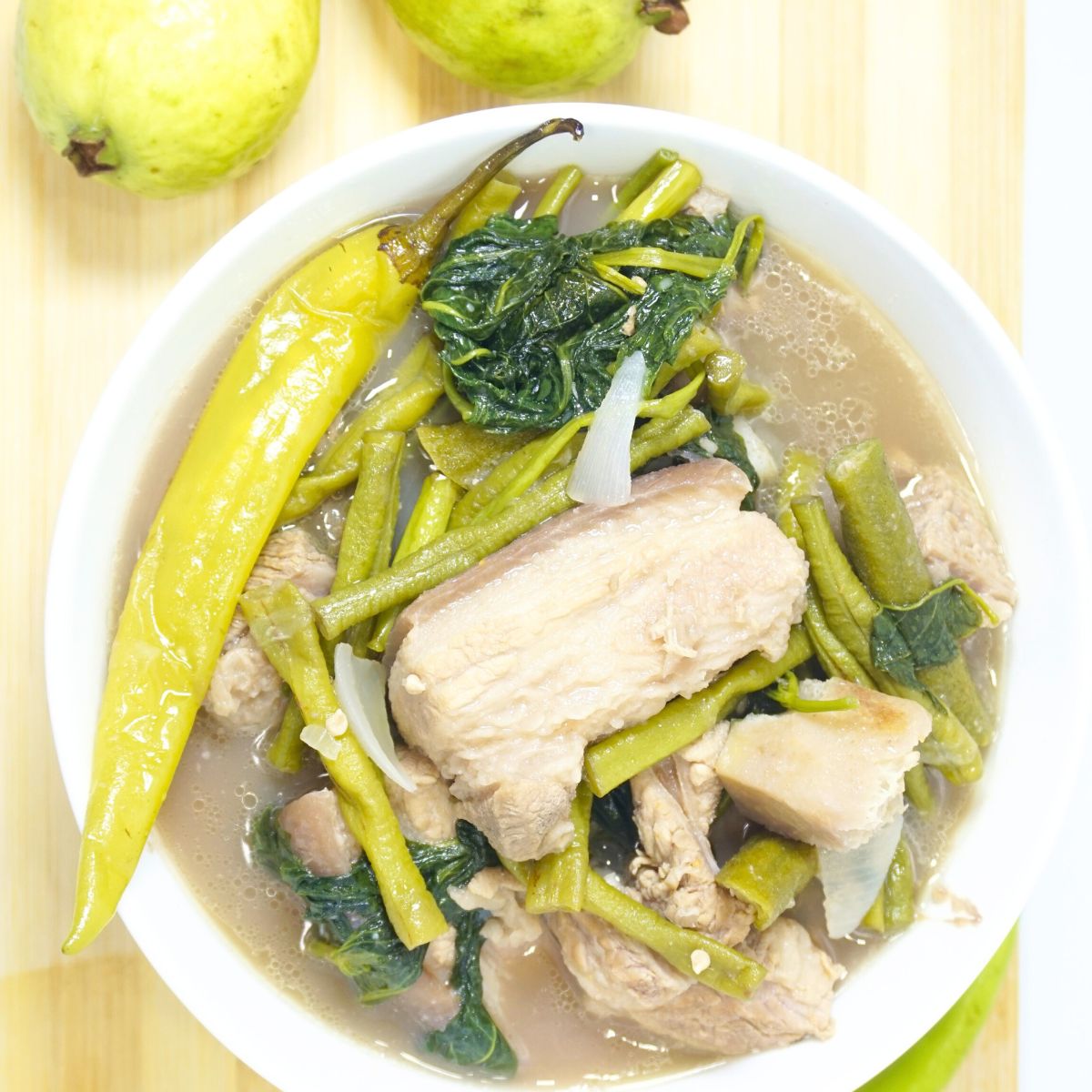 Serving of comforting pork bulanglang in bowl