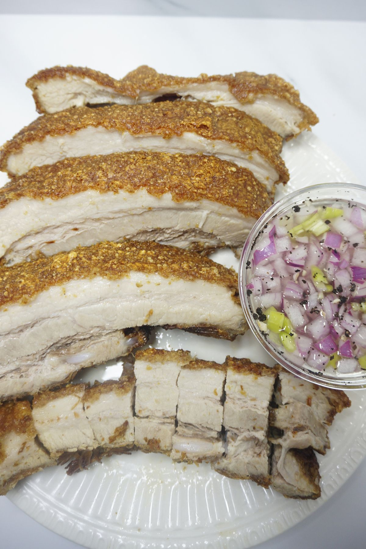 Fried pork belly with vinegar dipping sauce