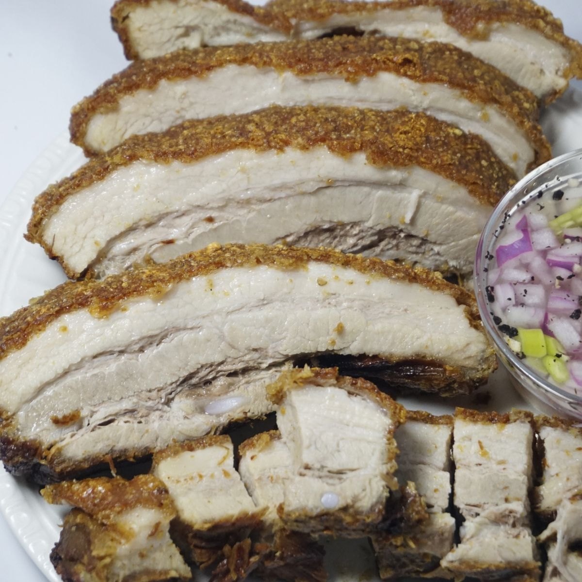 Close up sliced crispy lechon kawali
