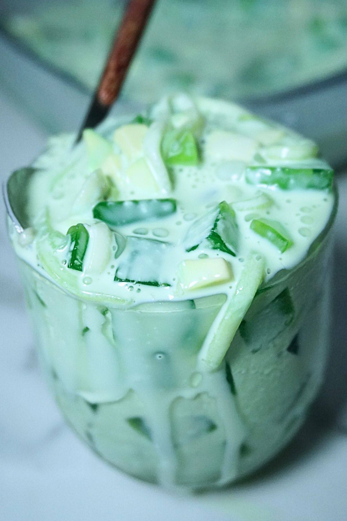 Buko pandan salad serving in a cup