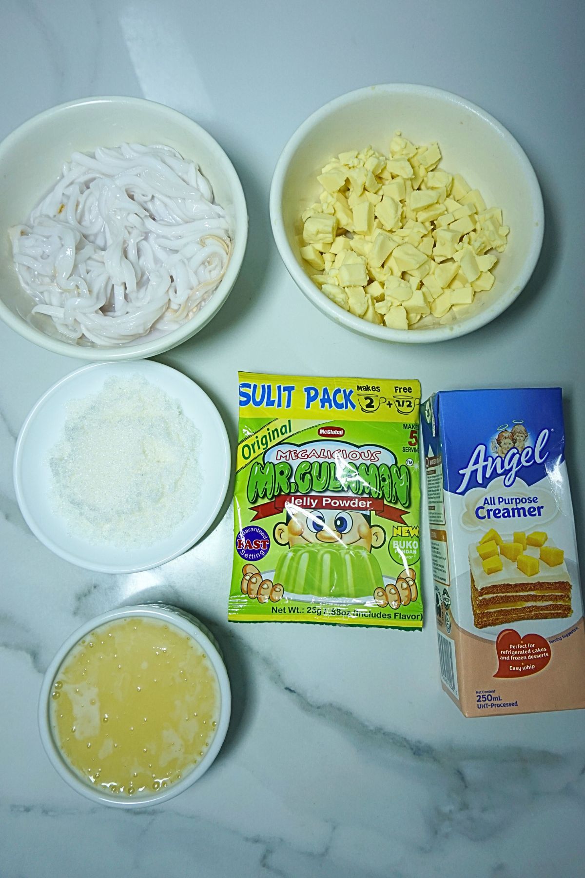 Buko pandan salad ingredients