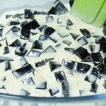 Coffee jelly mixture in a glass dish