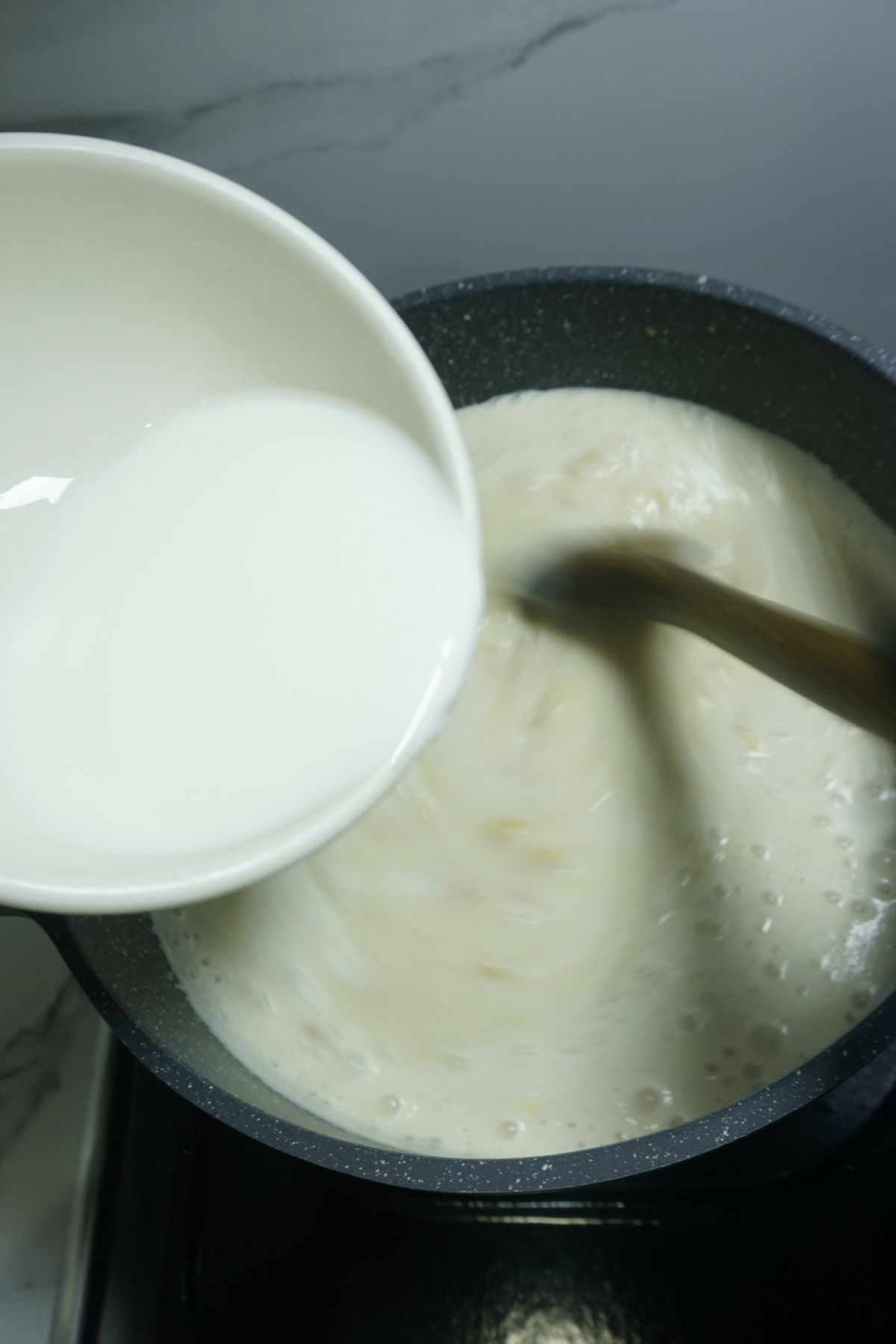 Cornstarch poured to pot