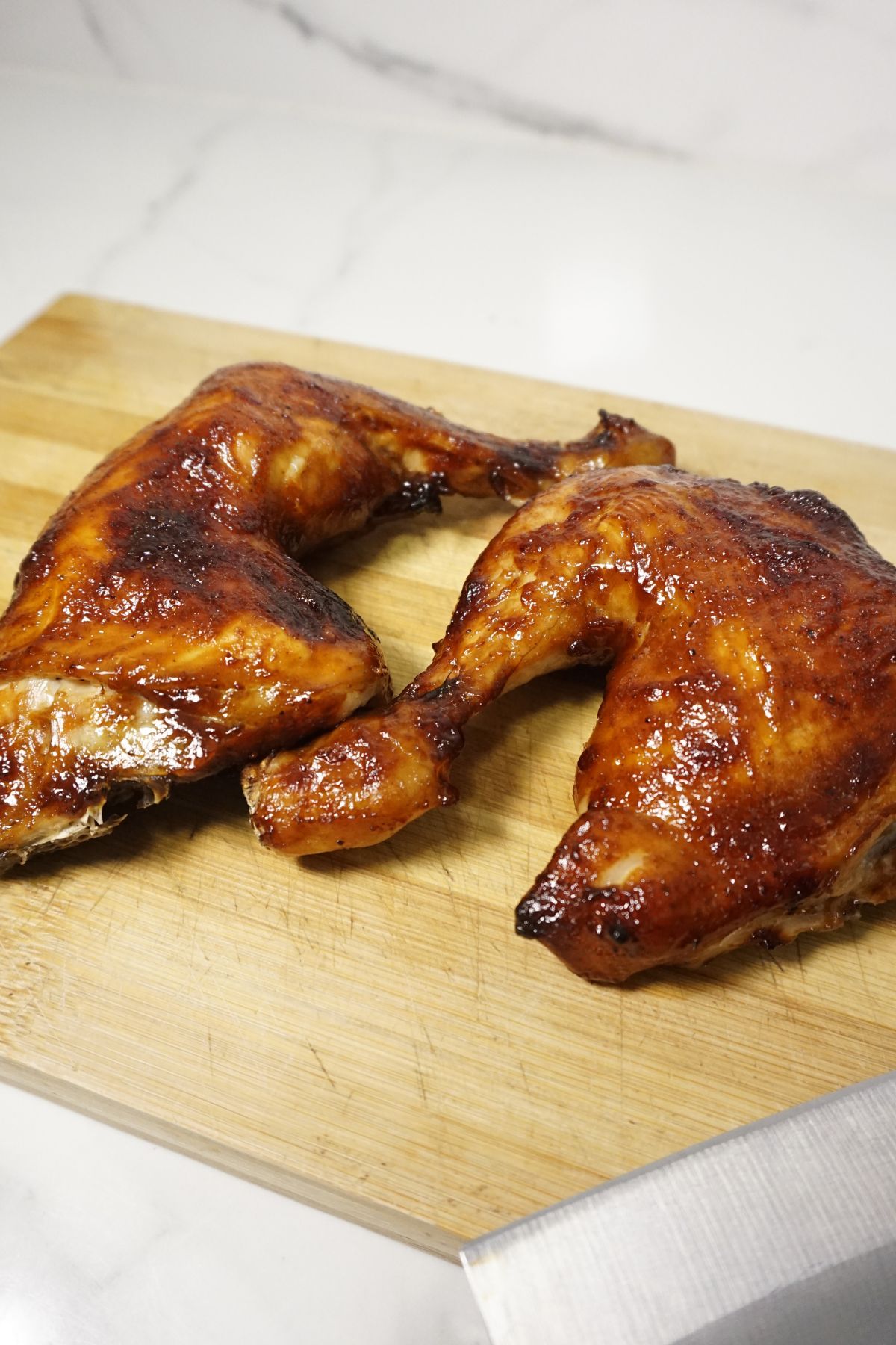 Air fryer chicken bbq in chopping board